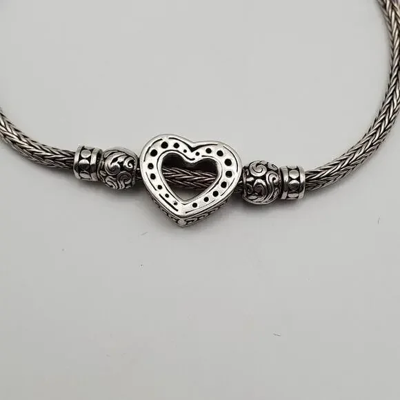 Sterling Silver 925 ATI Heart Toggle Clasp Reversible Bracelet 6 3/4" - Picture 4 of 7